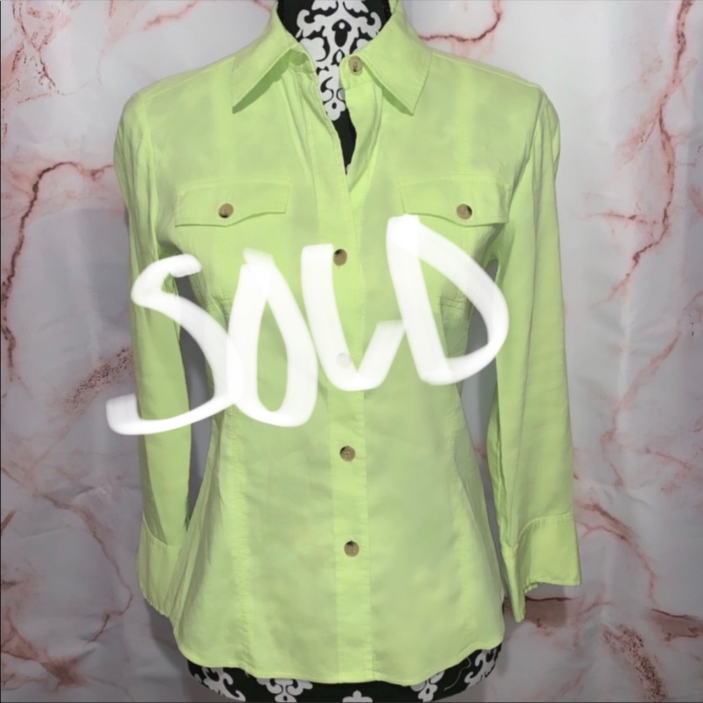 THEORY Dulcie Linen Button Down Top in Lime Green